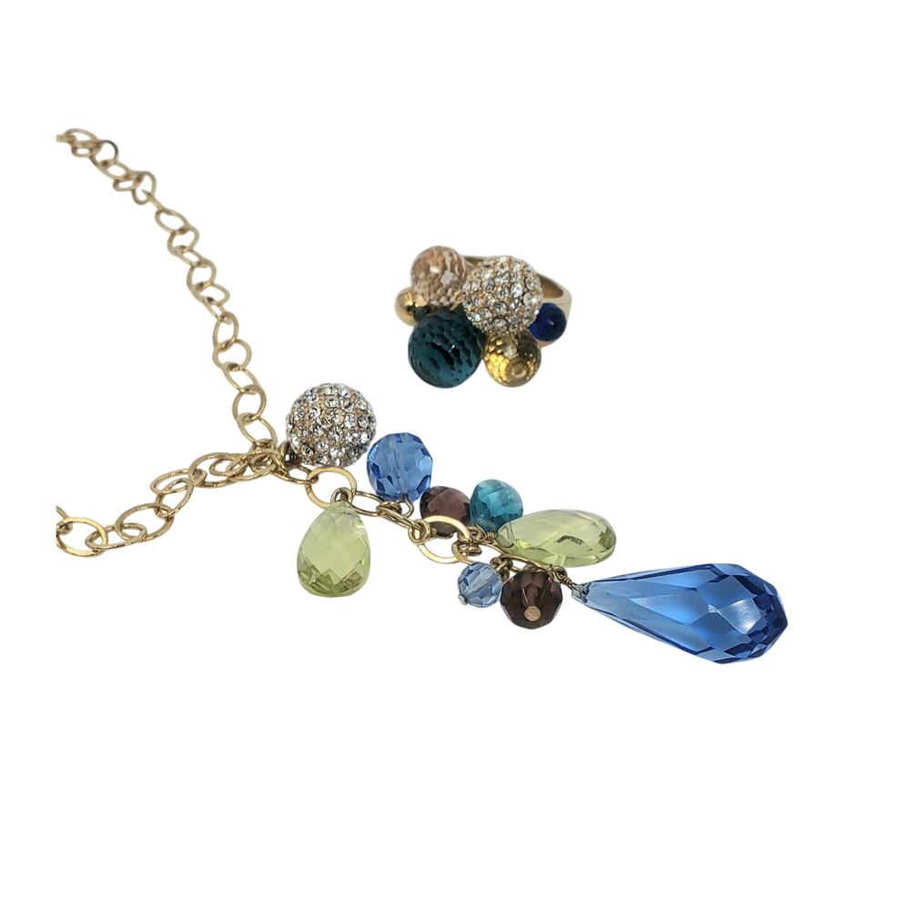 Vintage Myrka Dellanos HSN “Sparkling Bubbles” Bead Drop Necklace and Ring Set